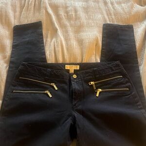 Michael Kors Navy Skinny Jeans with Gold Zipper Details